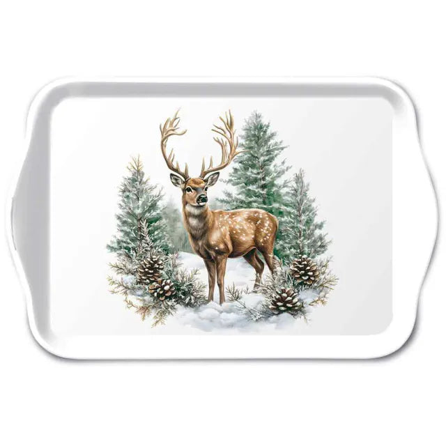 Vassoio melamina 13x21 cm Cervo invernale bianco