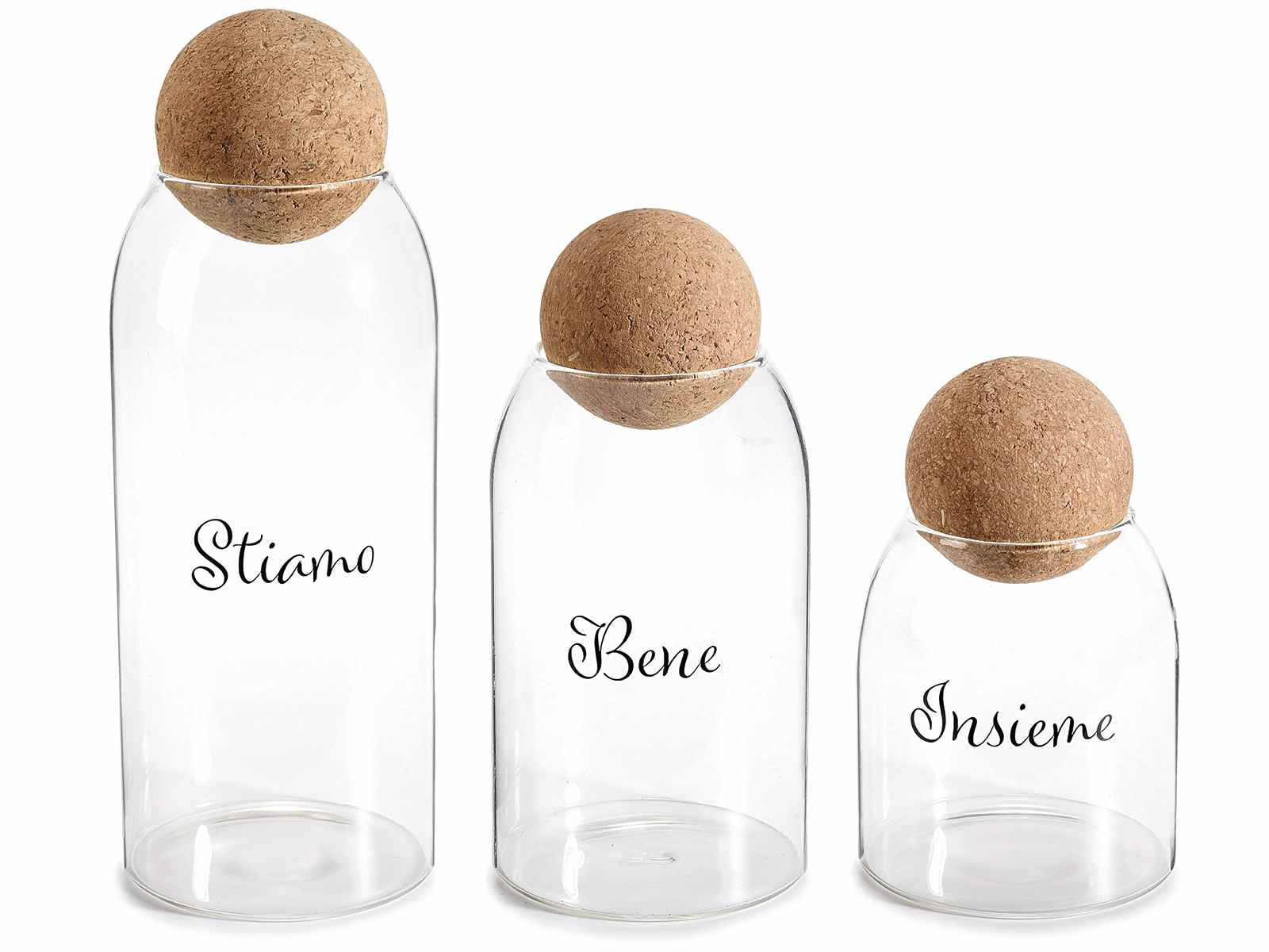 Set 3 barattoli alimentari in vetro con tappo sughero sfera