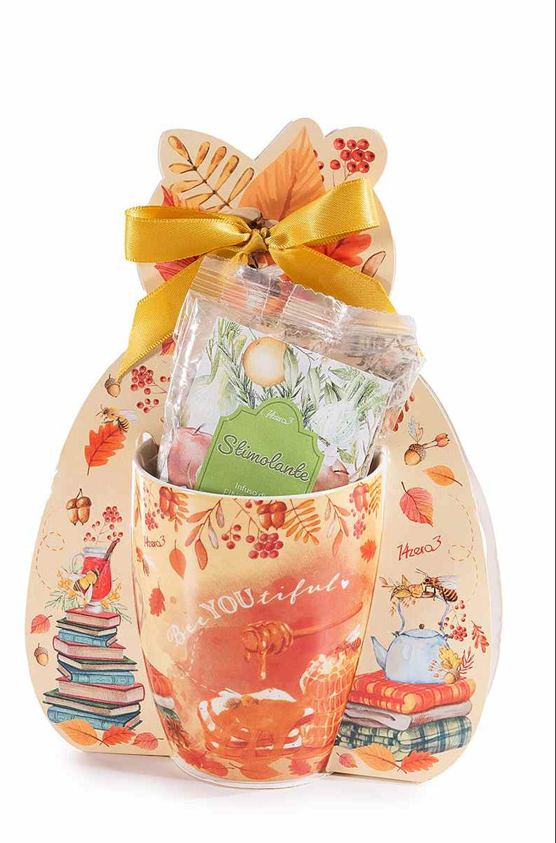 Infuso per tisana 40g in tazza porcellana tema miele