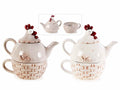 Set teiera e tazza in ceramica gallinella decori in rilievo