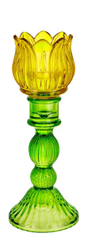 Flower candelabro vetro fiore 22cm giallo