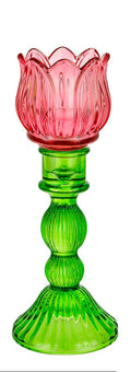 Flower candelabro vetro fiore 22cm.rosa