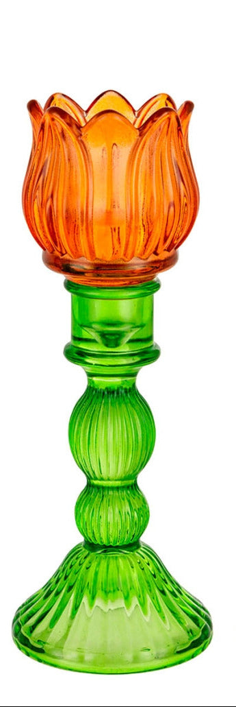 Flower candelabro vetro fiore 22cm.arancione