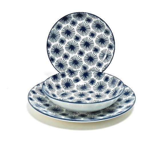 Servizio piatti Porcellana 18 pz Bianco e Blu