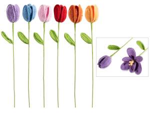 Tulipano ad uncinetto con gambo e foglie modellabili