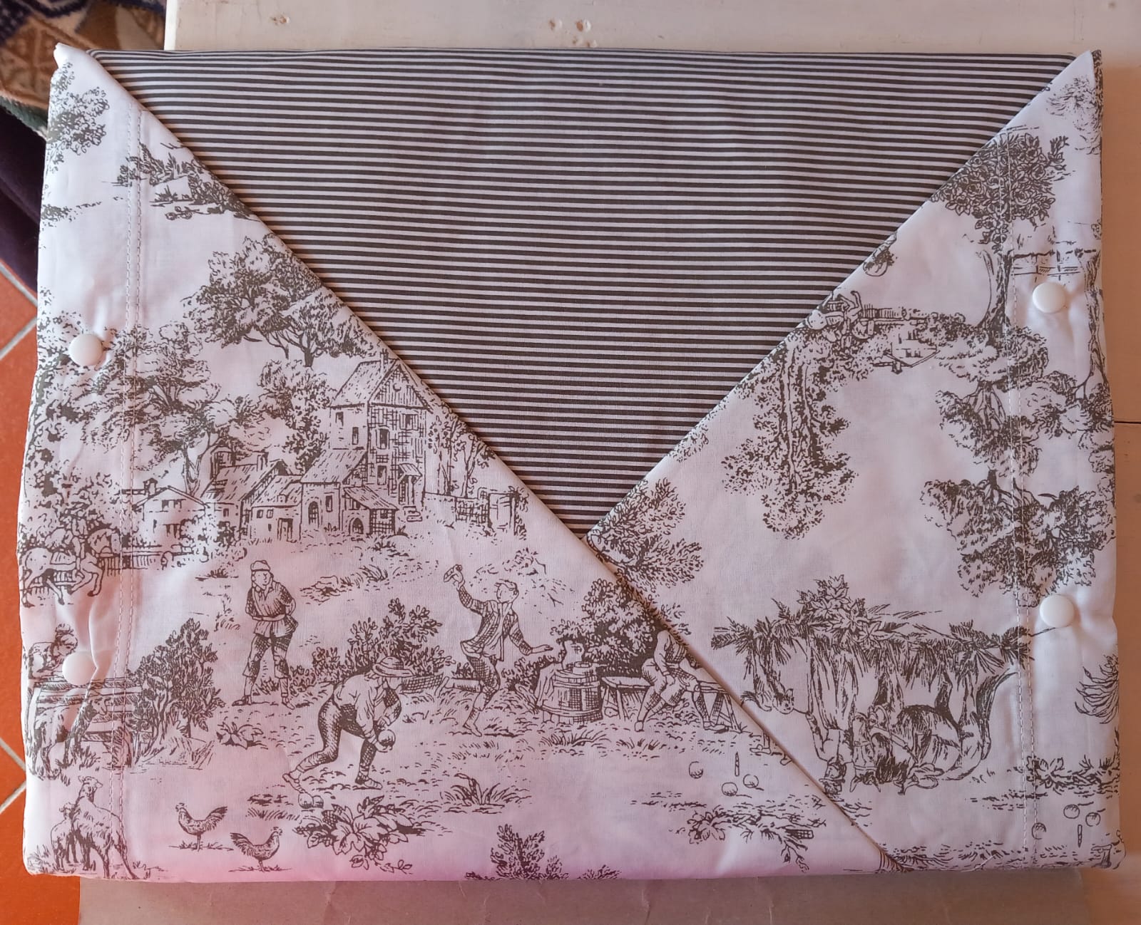 Completo Lenzuola Toile de jouy tortora Matrimoniale
