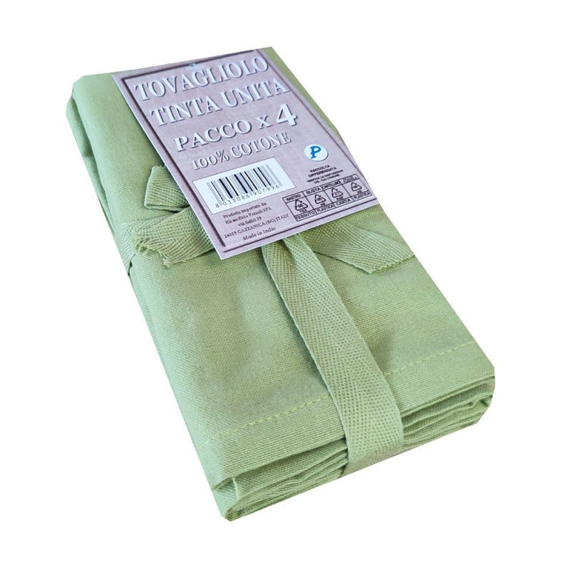 CONFEZIONE 4 PEZZI TOVAGLIOLI TINTA UNITA COTONE PEZZOLI VERDE