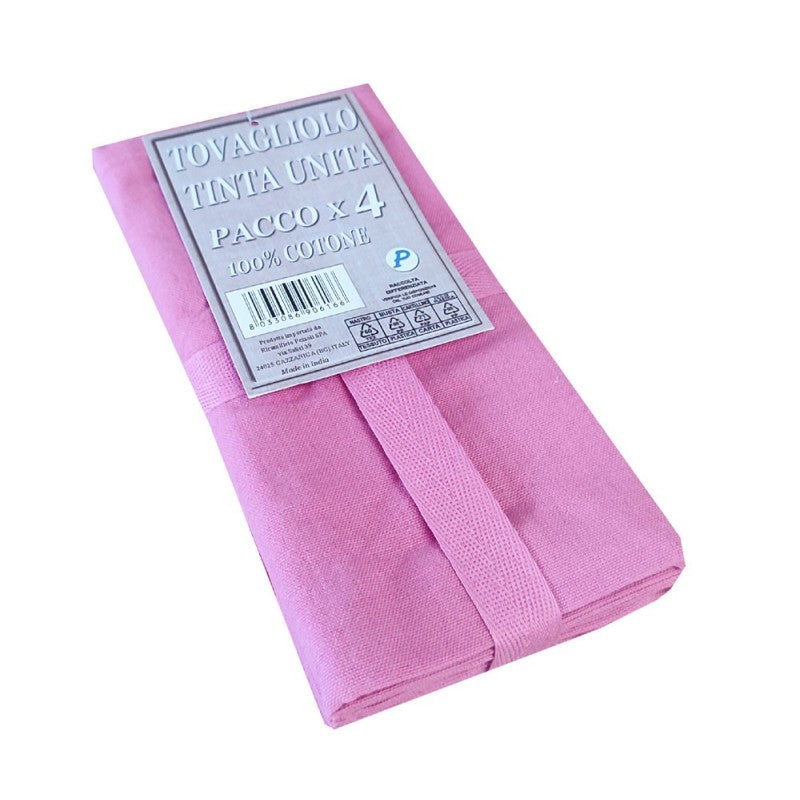 CONFEZIONE 4 PEZZI TOVAGLIOLI TINTA UNITA COTONE PEZZOLI ROSA