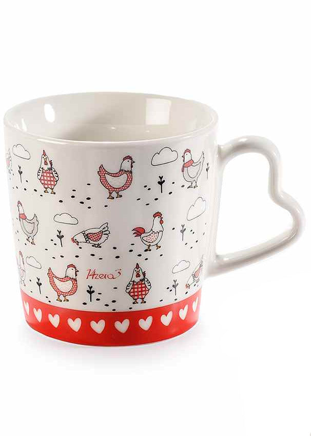 Tazza in porcellana da 350 ml gallinella con manico a cuore