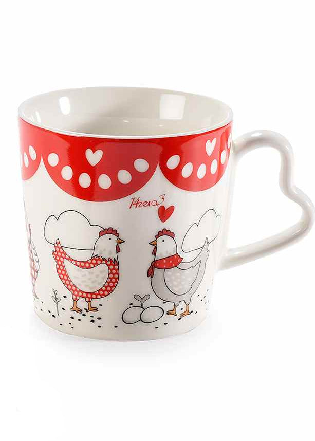 Tazza in porcellana da 350 ml gallinella con manico a cuore