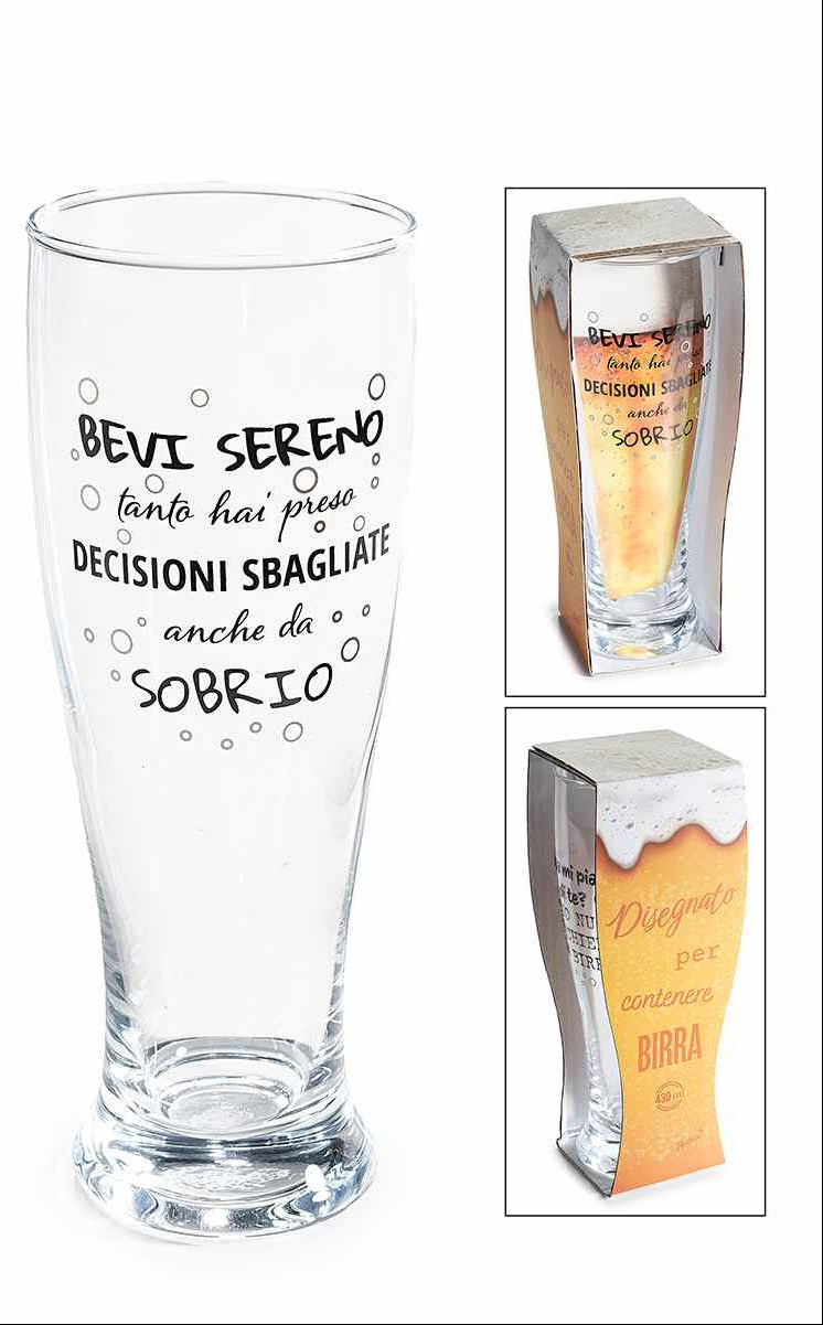 Bicchiere birra in vetro 430 ml con scritte e design birra