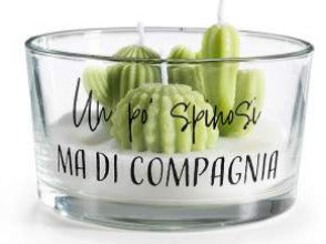 Candele  Candele a forma di cactus in vasetto di vetro con scritte