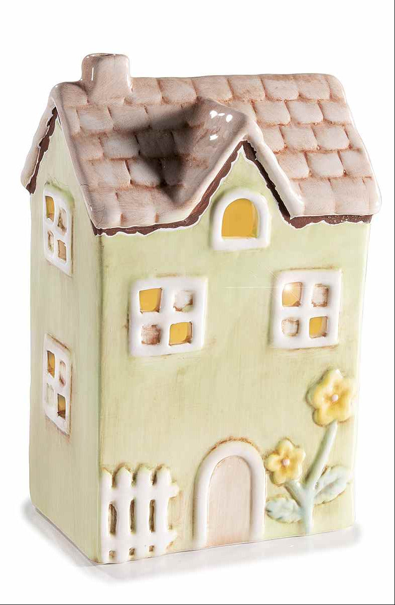 Casetta in ceramica con decori in rilievo e luci led