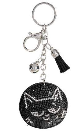 Charm / portachiavi faccia gatto con strass e pendenti