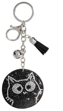 Charm / portachiavi faccia gatto con strass e pendenti
