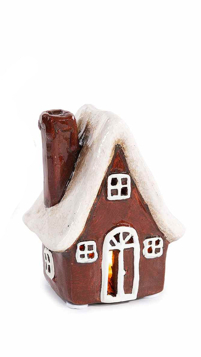 Casetta in terracotta con dettagli lucidi e luce led
