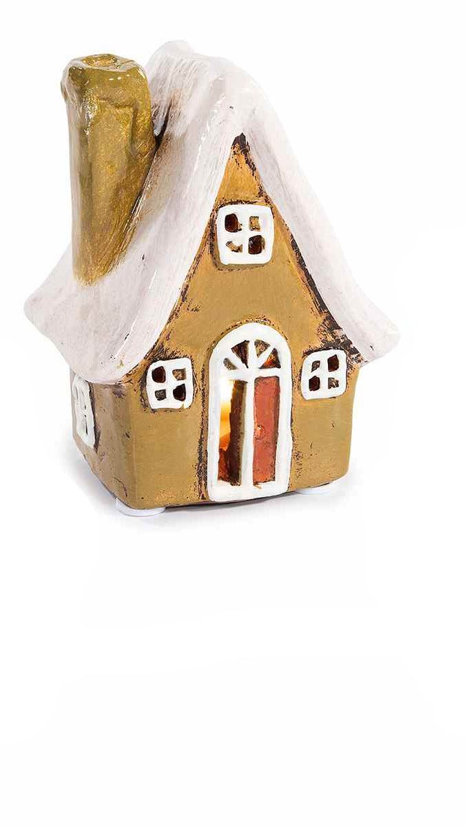 Casetta in terracotta con dettagli lucidi e luce led