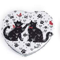Specchietto da borsetta doppio a cuore con gatti e strass