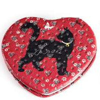 Specchietto da borsetta doppio a cuore con gatti e strass