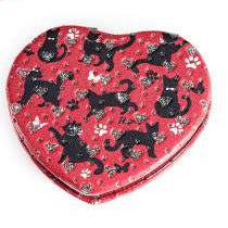 Specchietto da borsetta doppio a cuore con gatti e strass