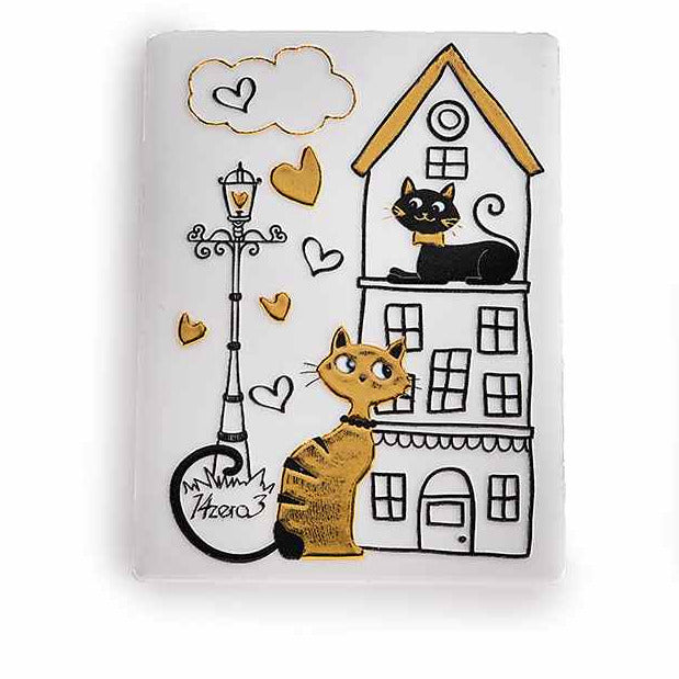 Magnete / calamita in ceramica con decori gatti in rilievo