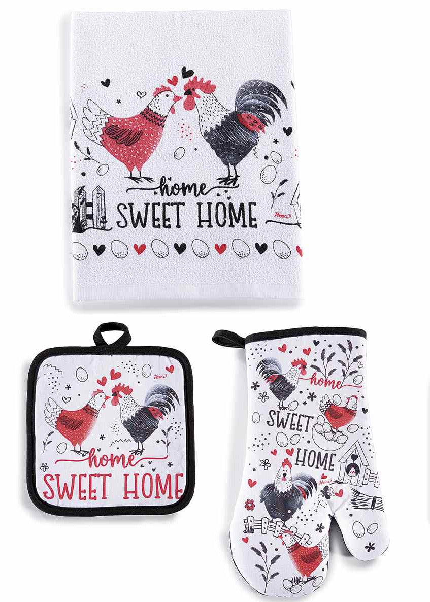 Set tessili cucina con guanto, presina, asciugapiatti cotone