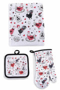 Set tessili cucina con guanto, presina, asciugapiatti cotone