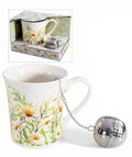 Set tazza porcellana 250ml decori camomilla e filtro metallo