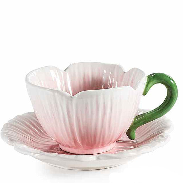 Tazza in ceramica alimentare 140 ml a fiore con piattino