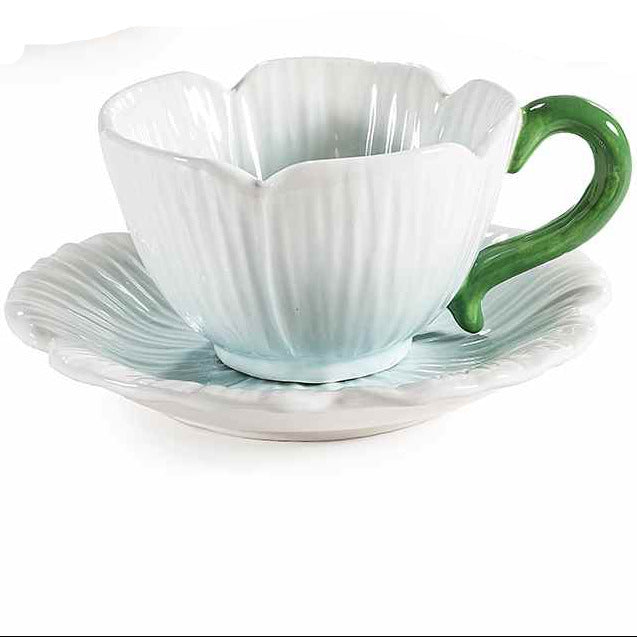 Tazza in ceramica alimentare 140 ml a fiore con piattino