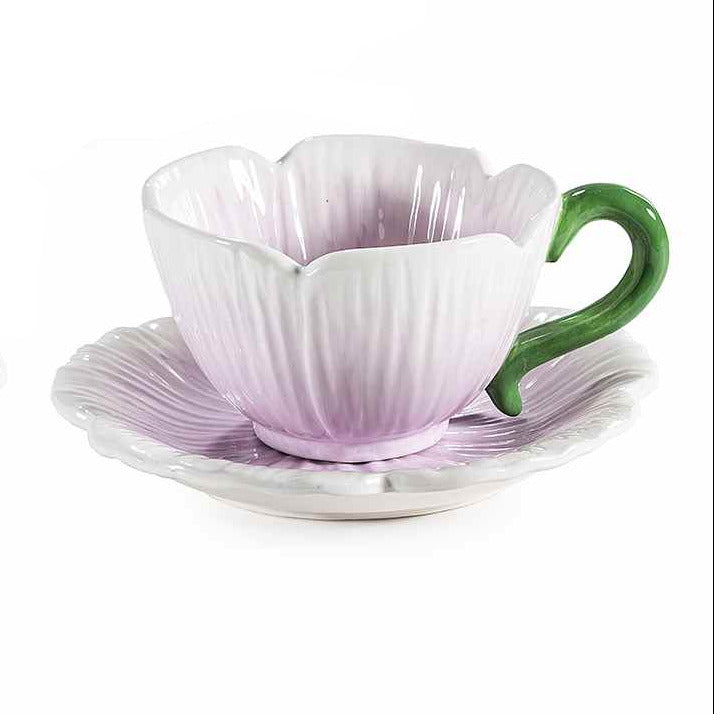 Tazza in ceramica alimentare 140 ml a fiore con piattino