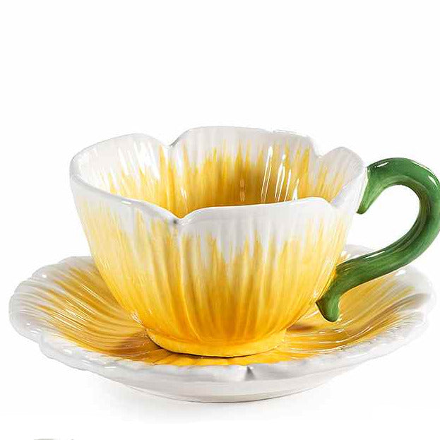 Tazza in ceramica alimentare 140 ml a fiore con piattino