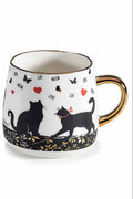 Tazza in ceramica 380 ml con gatti e dettagli dorati