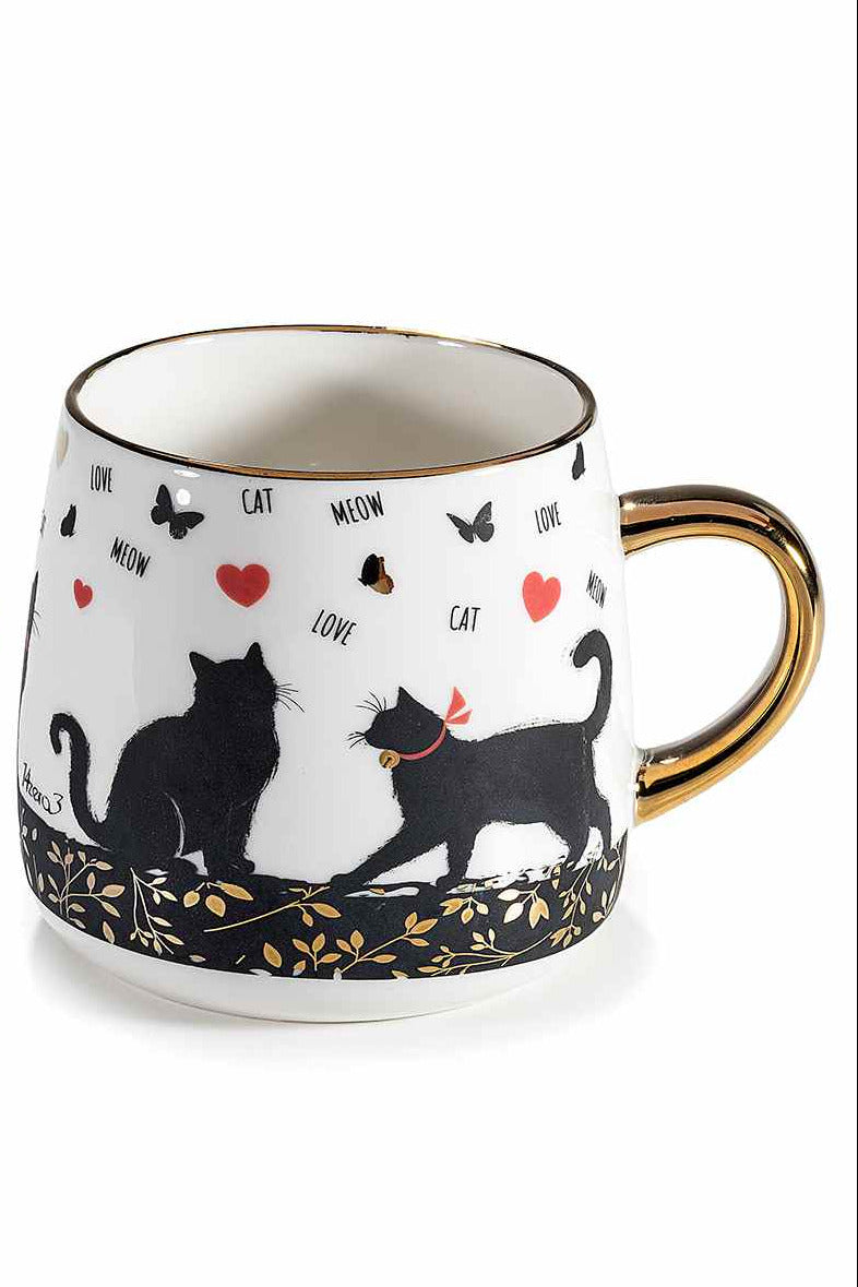 Tazza in ceramica 380 ml con gatti e dettagli dorati
