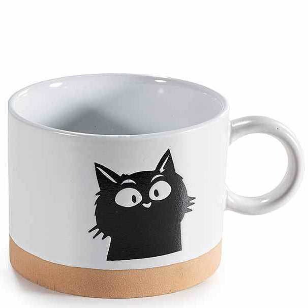 Tazza in ceramica da 300 ml con manico e gatto inciso