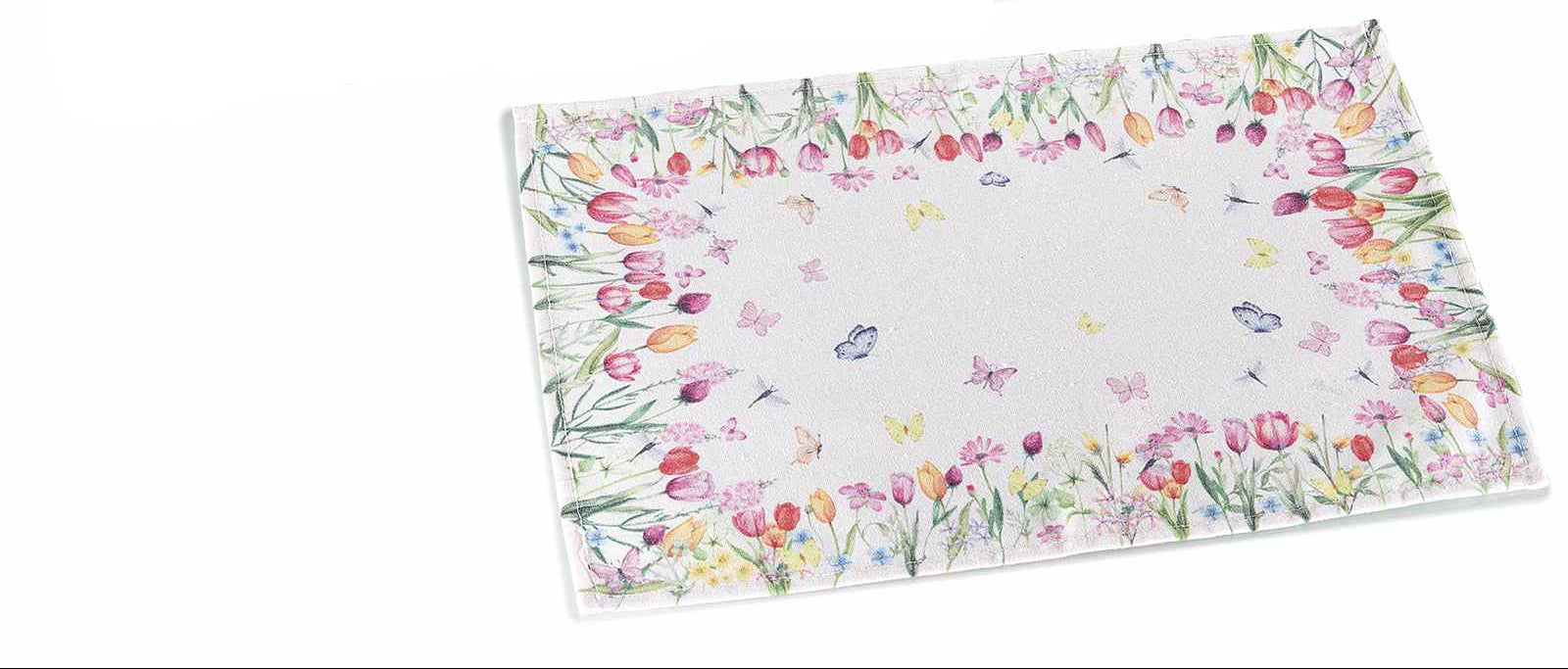 Tovaglietta in stoffa rettangolare con decori floreali