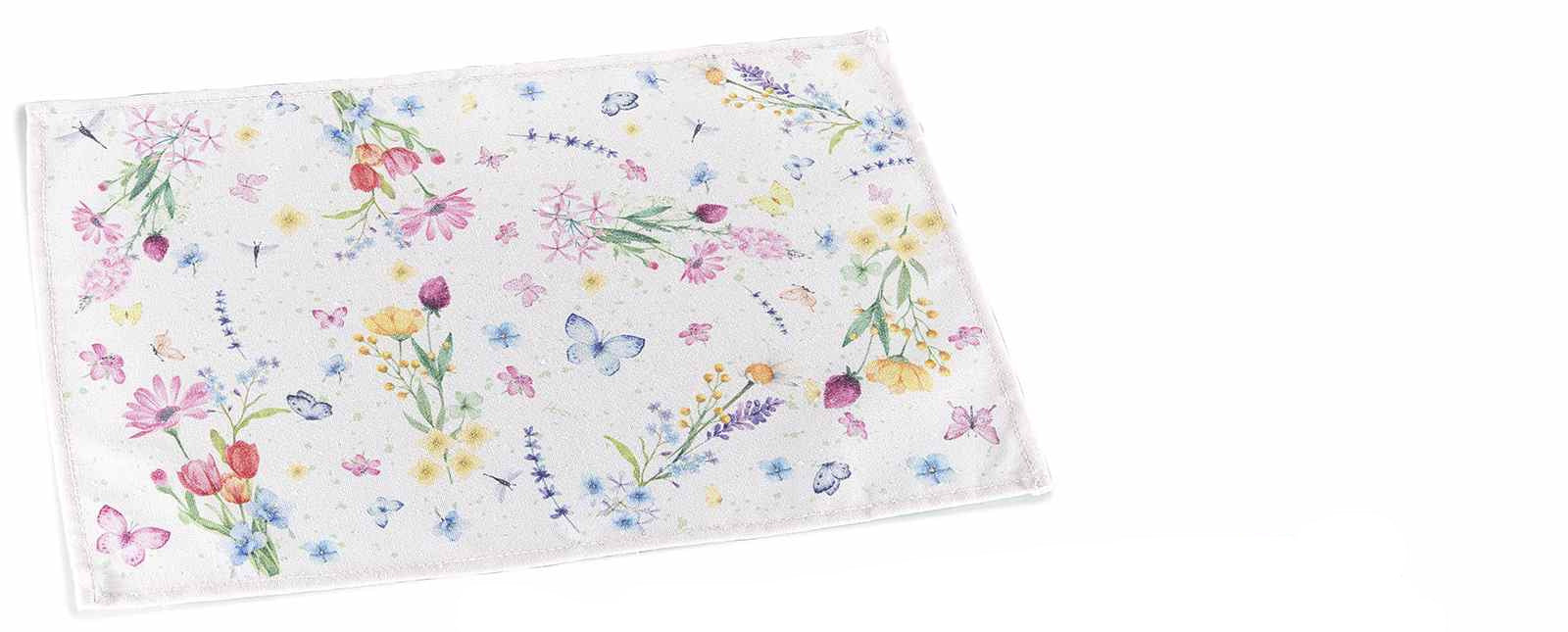 Tovaglietta in stoffa rettangolare con decori floreali