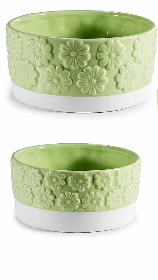Set 2 vasi ceramica colorata con fiori in rilievo