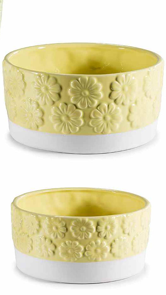 Set 2 vasi ceramica colorata con fiori in rilievo