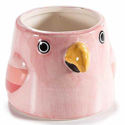 Vaso in ceramica colorata lucida con volto di pappagallo