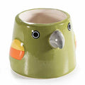 Vaso in ceramica colorata lucida con volto di pappagallo