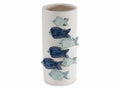 Vaso in ceramica bianca lucida con pesci colorati in rilievo