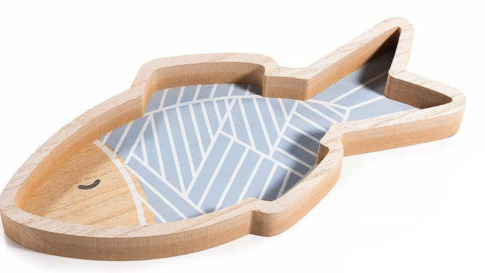Vassoio in legno a pesce con interno decorato