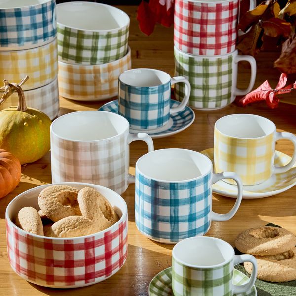 Confezione 6 Tazze The con piatto Caledonia New Bone China Multicolor Linea Ivy