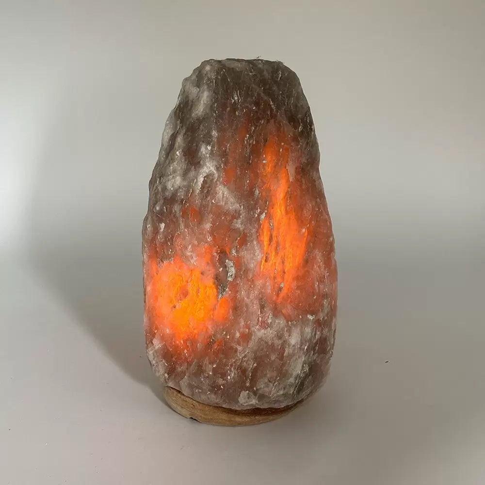Lampada di Sale Himalayano Grigia grezza 2-3 kg con luce calda e base in legno