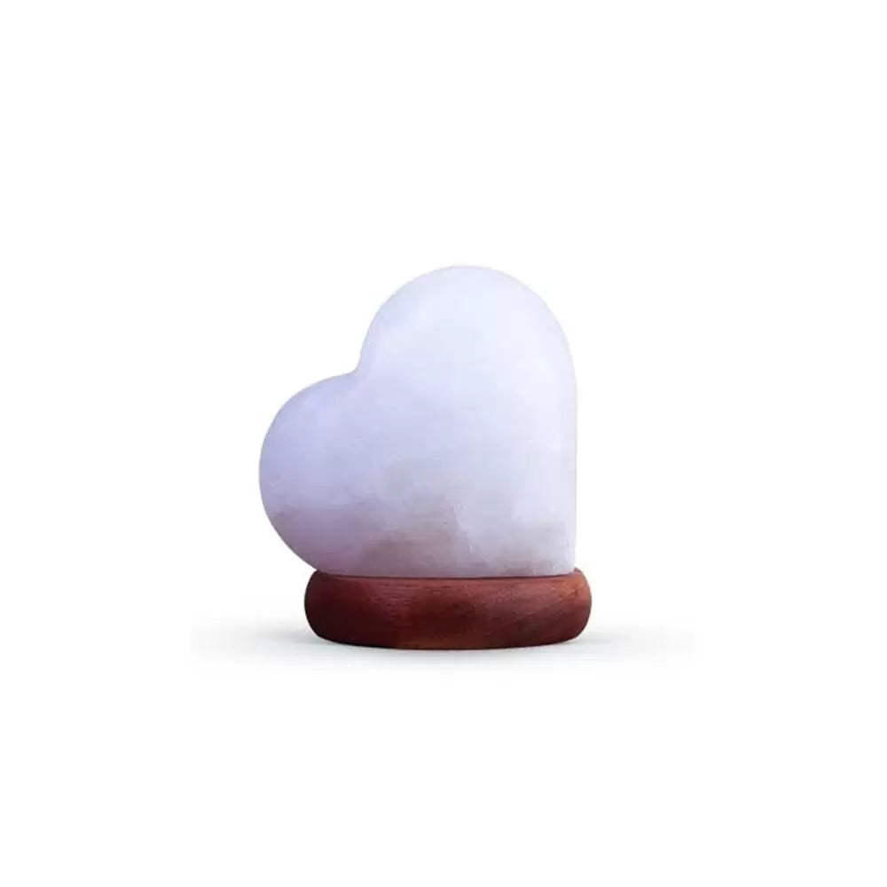 Lampada di SLampada di sale Himalayano USB Bianca scolpita a forma di Cuore 600 g con luce Led RGB e base in legno
