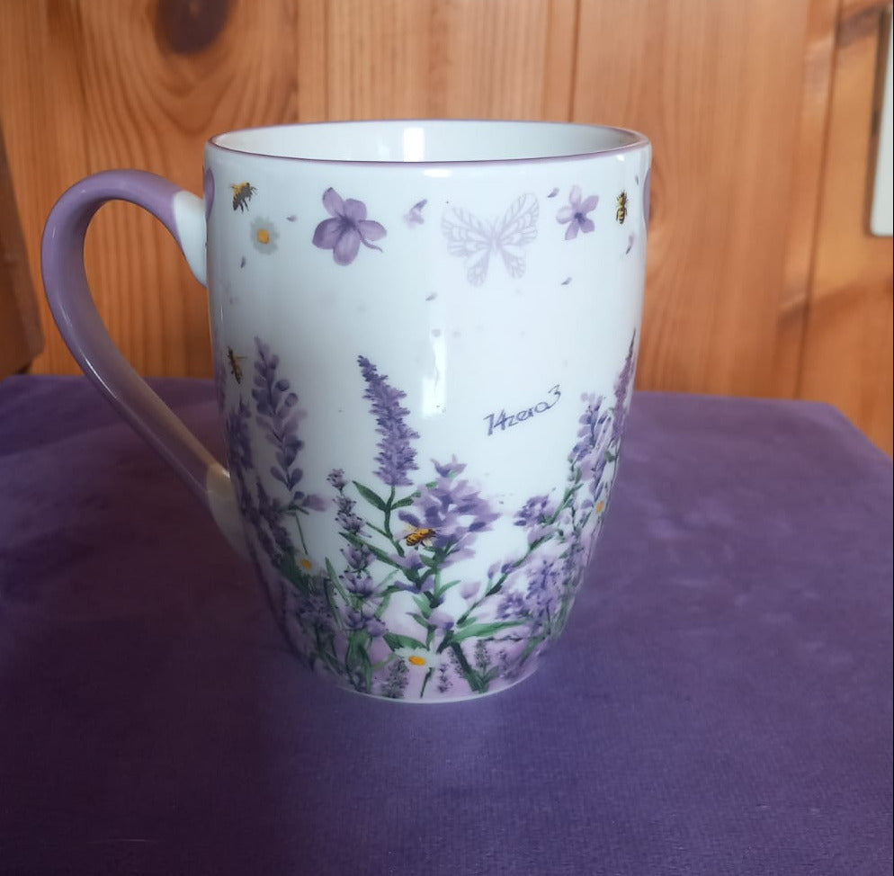 Tazza in porcellana da 300ml con decori lavanda